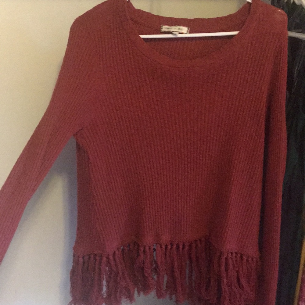 Rusty red fringed sweater shirt